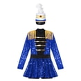 thumbnail image 3 of Doomiva Kids Girls Shiny Ringmaster Halloween Dancewear Sequins Tassel Cap Leotard Dress Cheer Leader Uniform Blue-D 8, 3 of 7