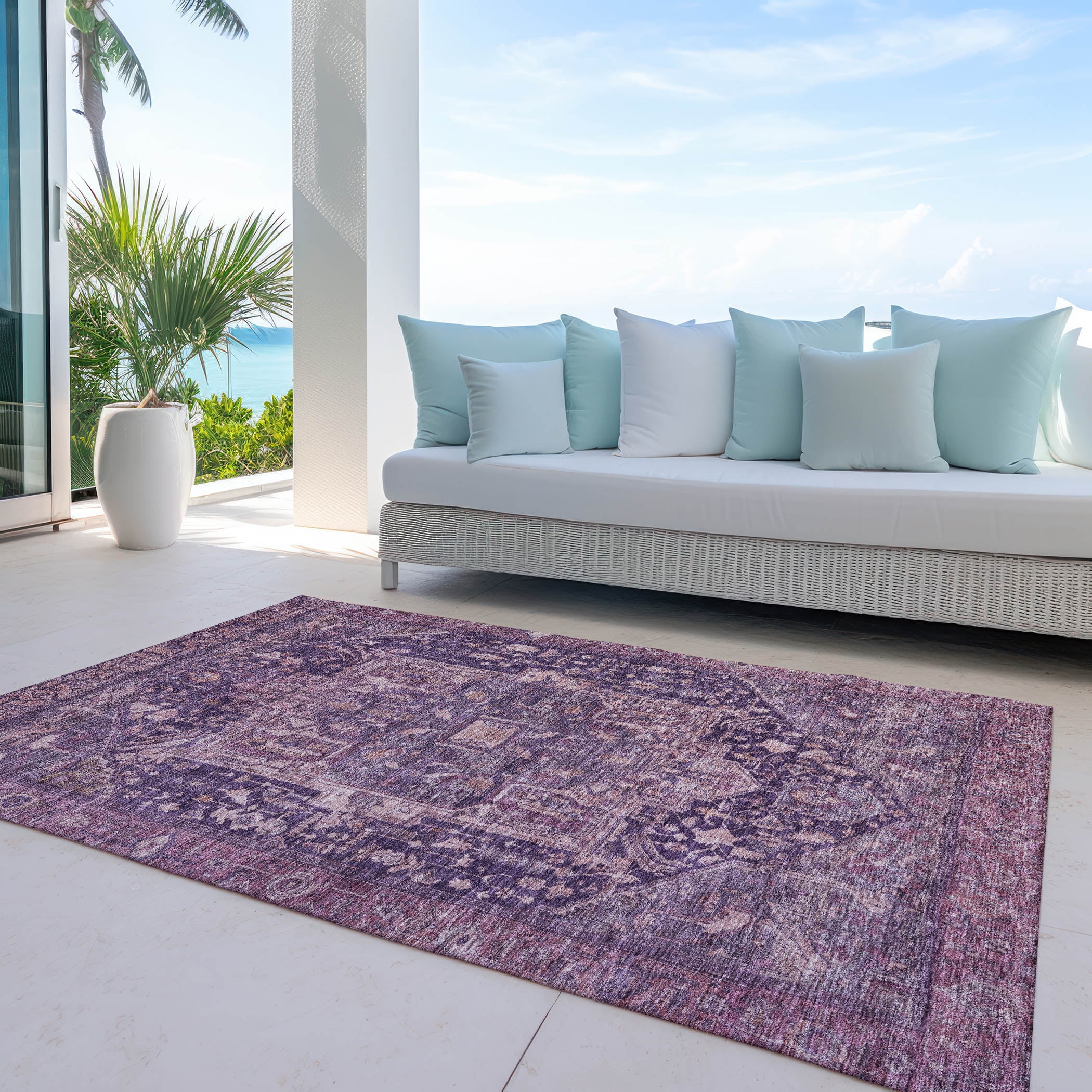 Addison Rugs Chantille Indoor/Outdoor Transitional Geometric, Abstract Eggplant Washable Rectangle Rug, 8' x 10'