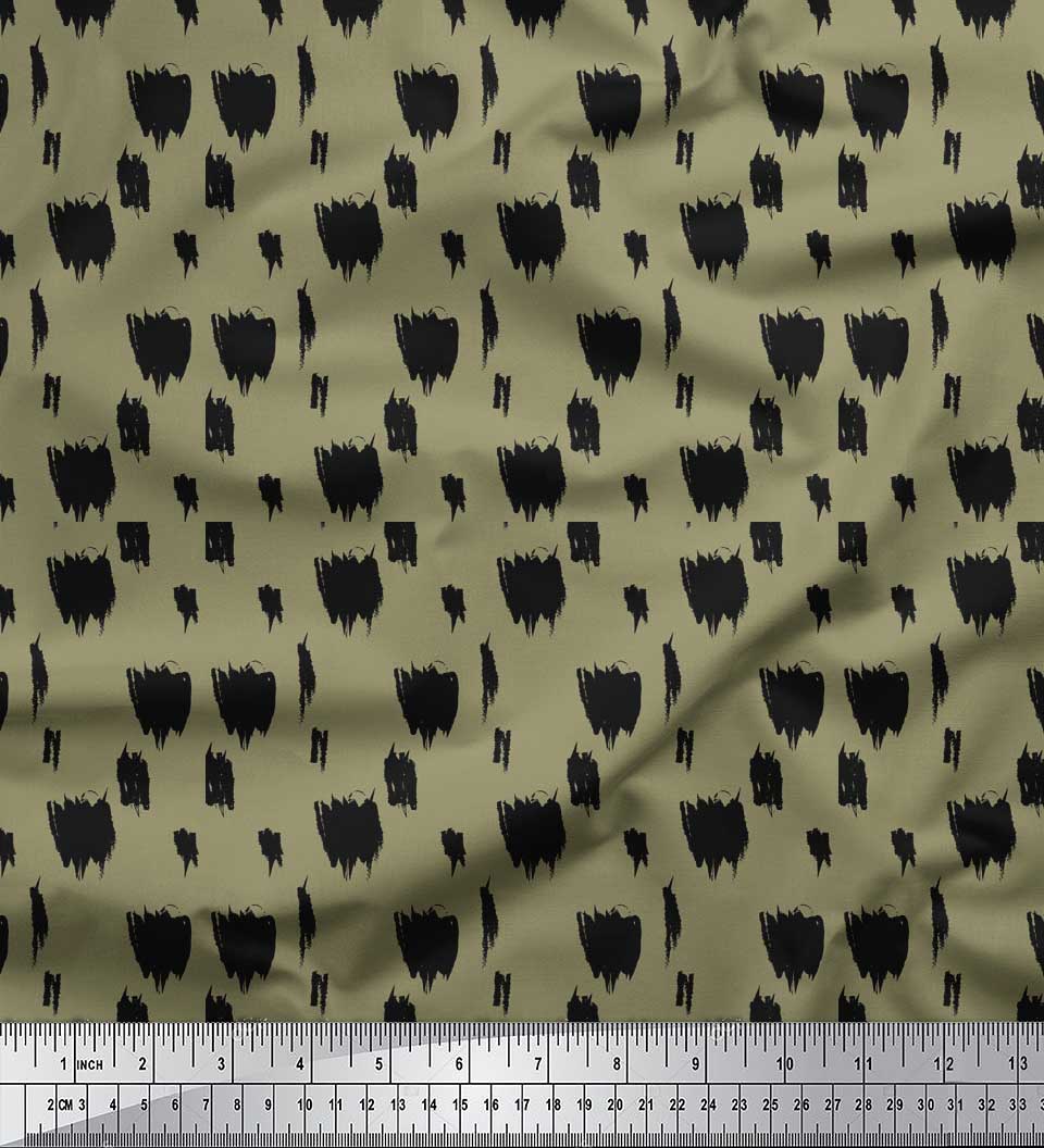 Soimoi Green polyester Crepe Fabric Brush Stroke Abstract Fabric Prints By Yard 52 Inch Wide