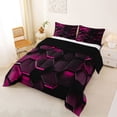 thumbnail image 3 of Manfei Pink Neon Honeycomb Full Size Comforter Sets, Glowing 3D Hexagon Bedding Comforter Set, Black Reversible 3 Pieces, 1 Comforter and 2 Pillowcases, 3 of 6