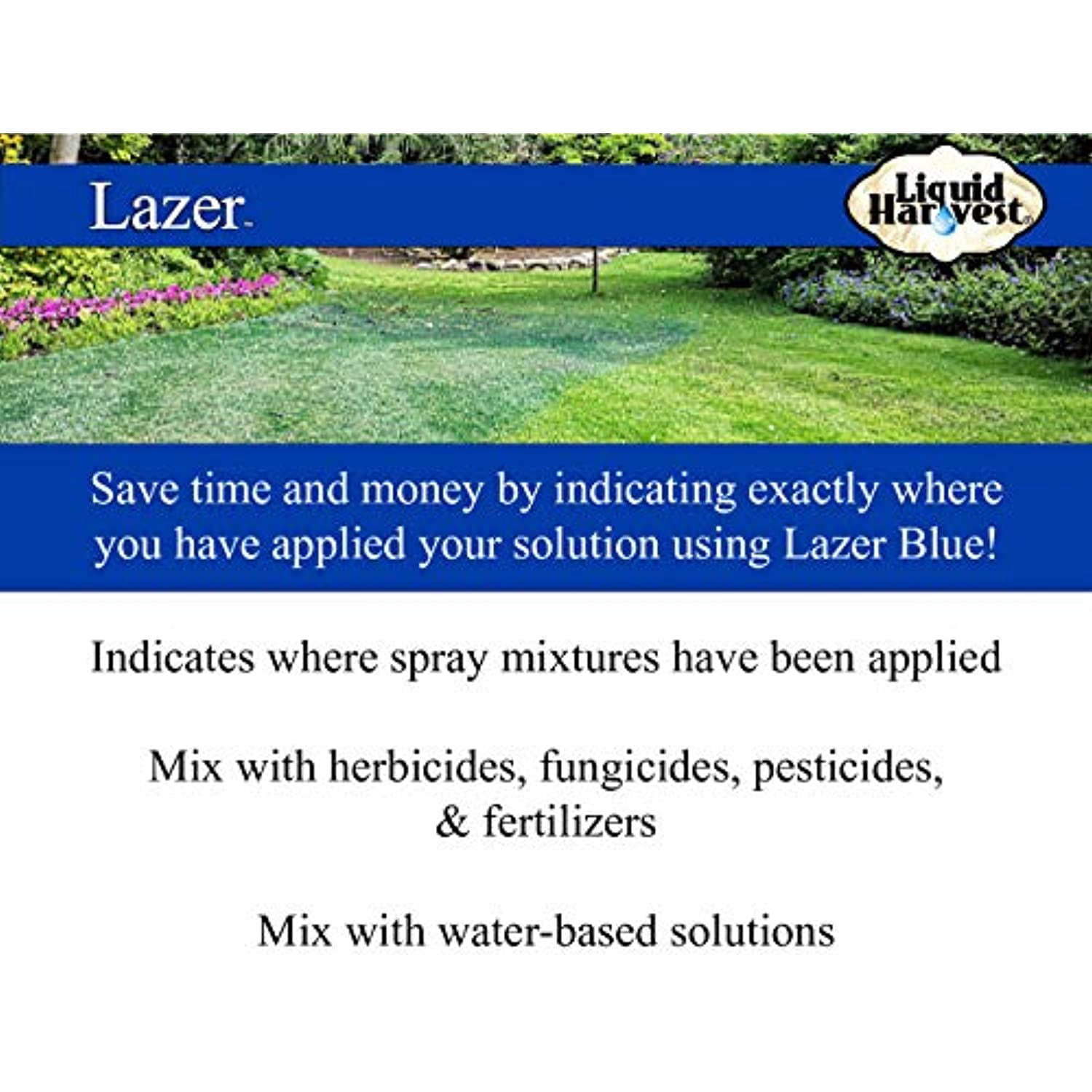 Liquid Harvest Lazer Blue Concentrated Spray Pattern Indicator - 1 Gallon (128 Ounces) - Perfect Weed Spray Dye, Herbicide Dye, Fertilizer Marking Dye, Turf Mark and Blue Herbicide Marker