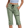 thumbnail image 2 of Women's Lightweight Nylon Cargo Pants with Zipper Pockets, Elastic Waist, Quick Dry, Multi-Pockets, Summer Outdoor Hiking Jogging, Cropped Trousers for Women | UKHCCC,Army Green M, 2 of 8
