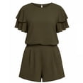 thumbnail image 3 of Pounoo Women's Dresses Double Ruffle Short Sleeve Solid One Piece Romper Shorts Daily Wear Lightweight Breathable Loose Fit Casual Dresses Gift, 3 of 5