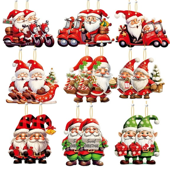 18-Piece Set of Christmas Tree Ornaments Wooden Christmas Tree Hanging Decorations for Winter Christmas Parties Santa Claus