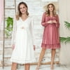 2 Pack Women's Maternity Vintage Summer Laced Midi Dress with Balloons Sleeves & V-Neck Ruched