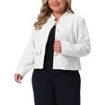thumbnail image 4 of Blazer de cuadros de tweed para mujer Agnes Orinda, talla grande, de manga larga, con botones, elegante, chaqueta corta con bolsillos, 2X beige, 4 of 5
