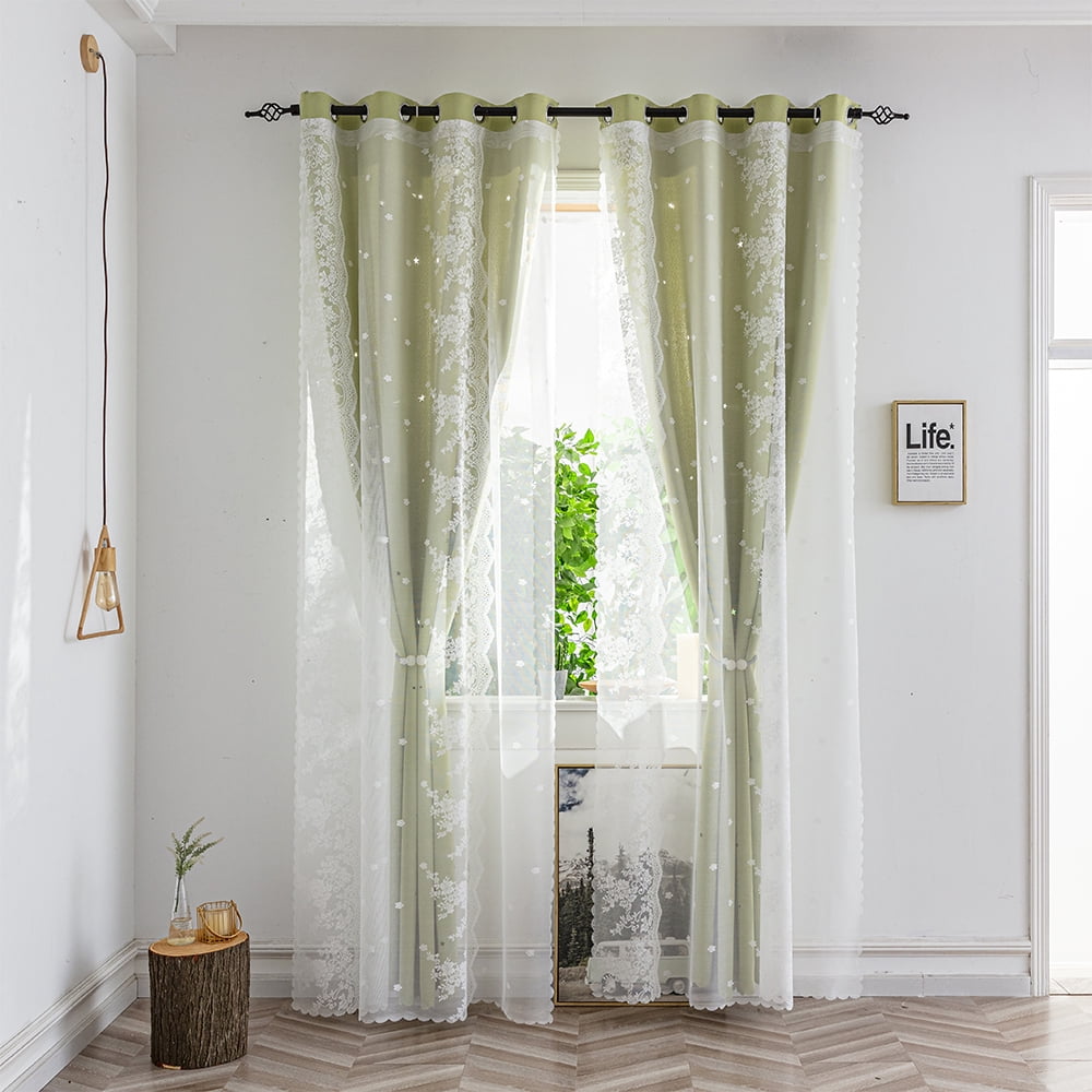 CUH Voile Lace Curtain Blackout Two Layer Tulle Light Filtering Drapes