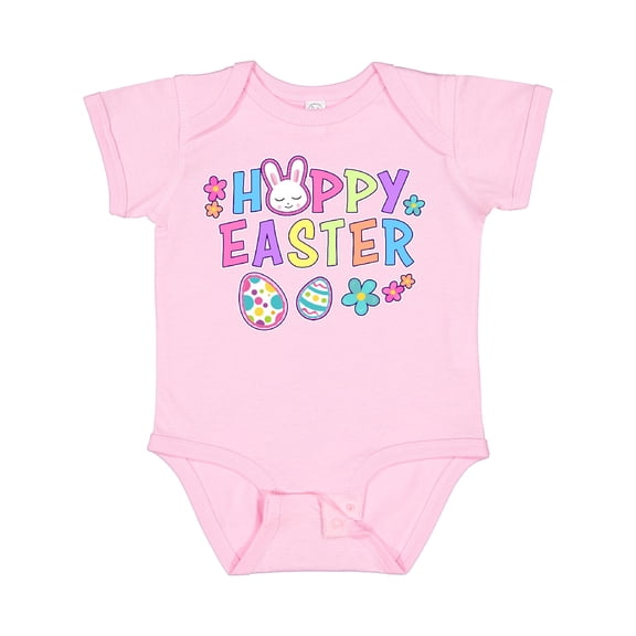 Inktastic Happy Easter with Bunny Face and Easter Eggs Girls Baby Bodysuit