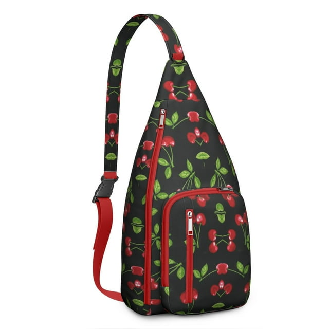 Aesthetic Cherry Sling Backpack – Multipurpose Lightweight Travel Sling Bag with Pink Red Fruit Pattern – Anti-theft Shoulder Crossbody Bag for Fashionable Women and Cherry Lovers