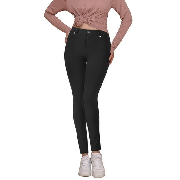 Ma Croix Womens Waist Compression Button Up Spandex Jean Pants Stretchy Athleisure Daily Leggings