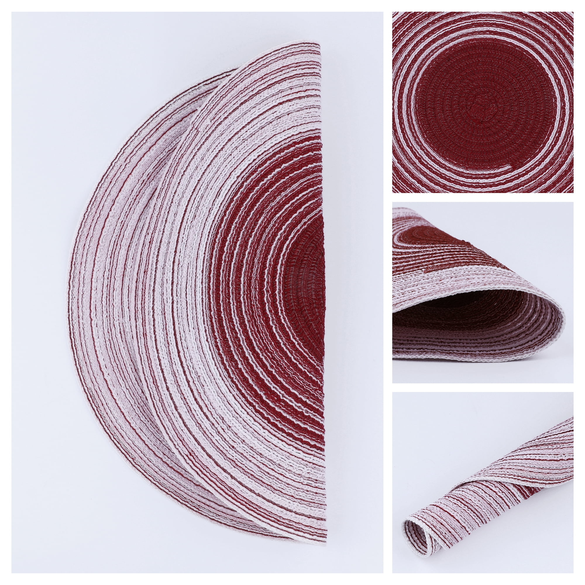 Unique Bargains Set of 6 Rattan Placemats for Dining Table Burgundy