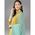 thumbnail image 4 of Janasya Women's Mustard Crepe Silk Solid Pant Set with Scarf, 4 of 6
