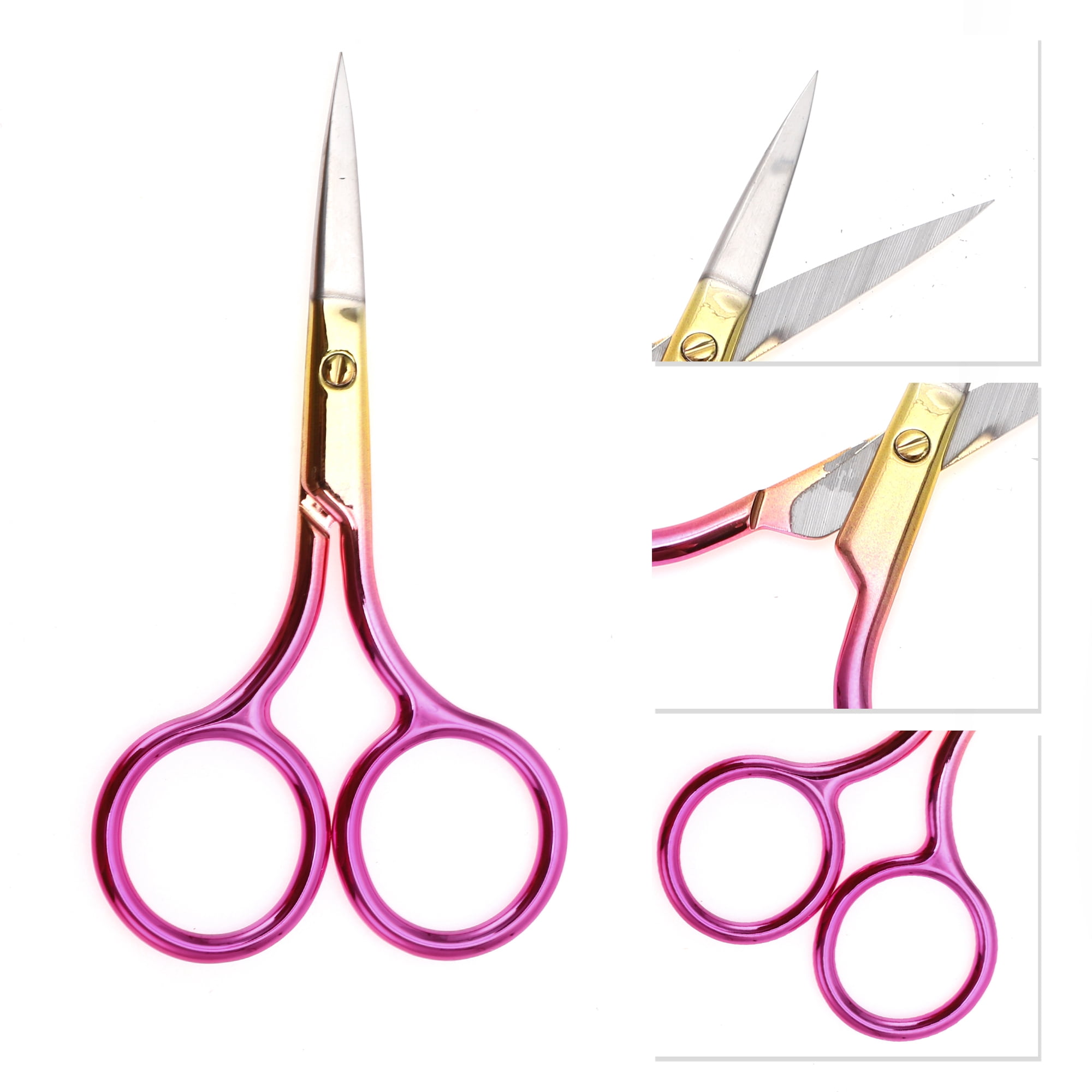 Unique Bargains 1 Pc Fine-edged Scissors Facial Hair Bedroom Gold Tone Pink