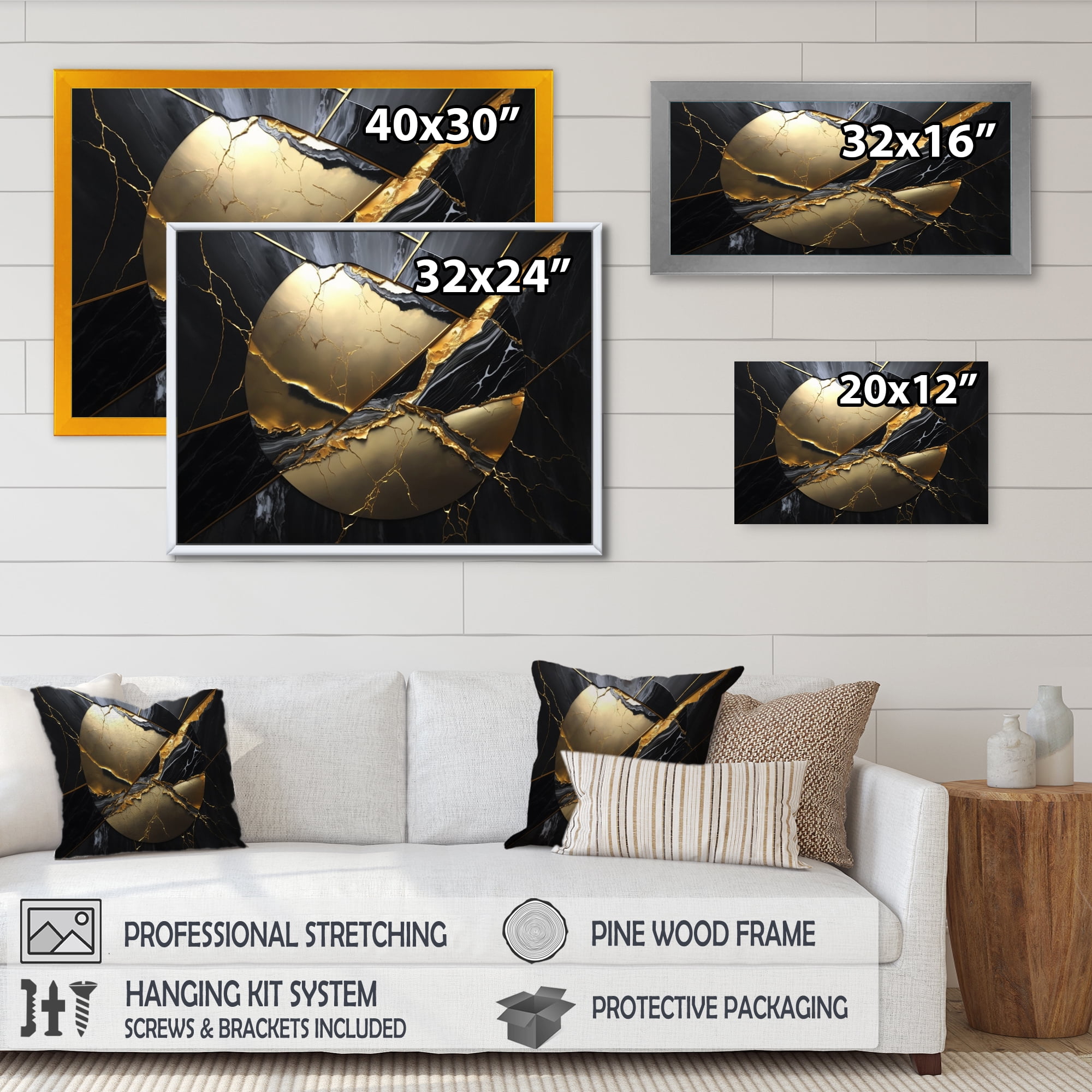 Designart Abstract Geode Gold III Canvas Wall Art