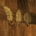 thumbnail image 4 of Zeckos Gold Cast Iron Tropical Leaf Wall Décor Hooks Set of 3, 4 of 8