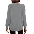 thumbnail image 5 of Lenpel Velvet Tops for Women Lantern Long Sleeve Crew Neck Pleated Dressy Casual Velour Blouses Loose Party T Shirts(Gray,Large), 5 of 7