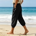 thumbnail image 6 of Horkkom Capris for Women with Pockets Solid Color Elastic Waist Pants Casual Loose Comfy Capri Pants L, 6 of 10