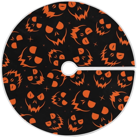 FMSHPON Orange Evil Spooky Xmas Christmas Tree Skirt Stand Mat for Holiday Party Decoration Indoor Outdoor 48 inches