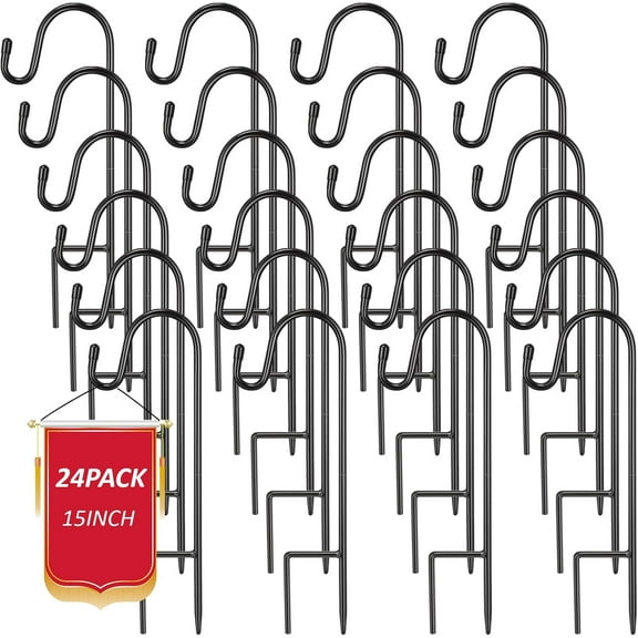 24 Pack 15 Inch Shepherds Hooks Outdoor Plant Hanger Hook Metal Black Garden Bird Feeder Pole for Hanging Solar Lanterns Flower Basket Jars Christmas Lights Wedding Decor