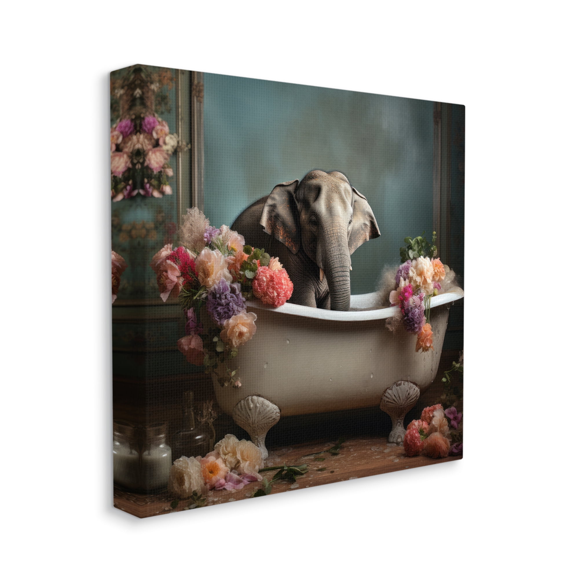 Stupell Industries Elephant in Vintage Tub Animals & Insects Painting Gallery Wrapped Canvas Art Print Wall Art, 36 x 36