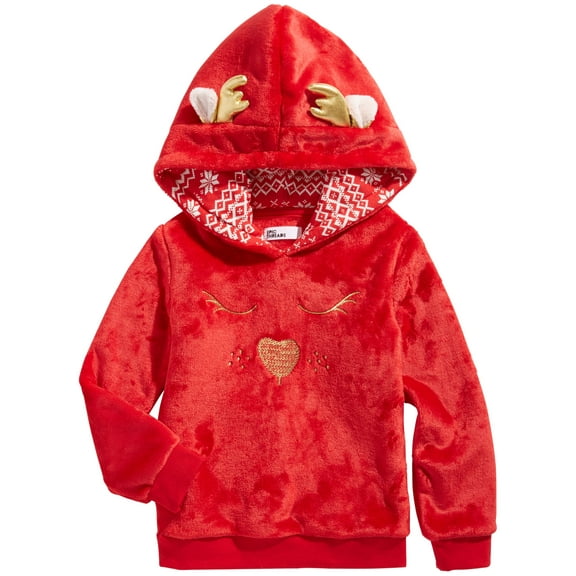 Epic Threads Toddler Girls Plush Reindeer Hoodie Tango Red 4T