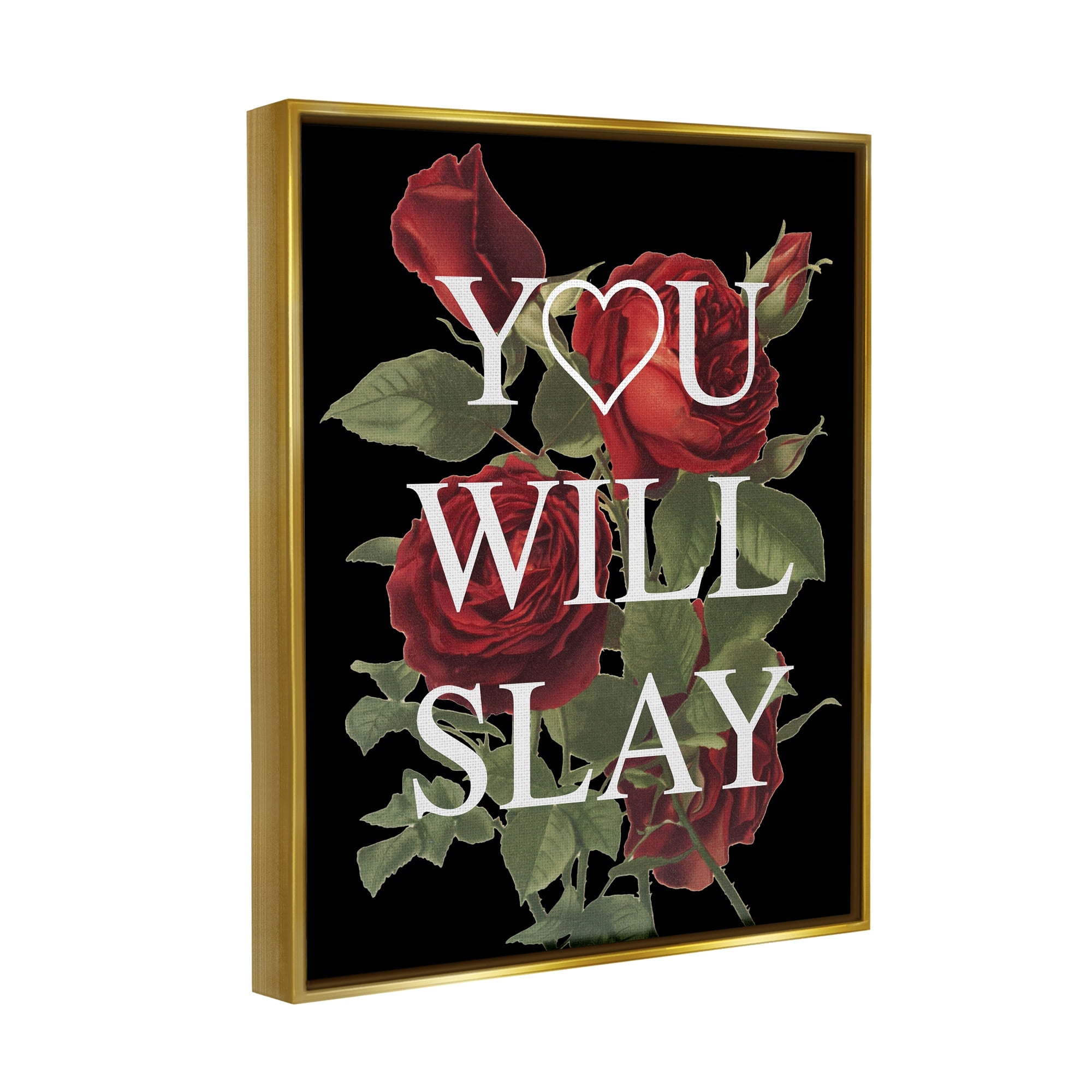 Stupell Industries You Will Slay Chic Red Roses Glam Phrase Metallic Gold Framed Floating Canvas Wall Art, 24x30, by Lil' Rue