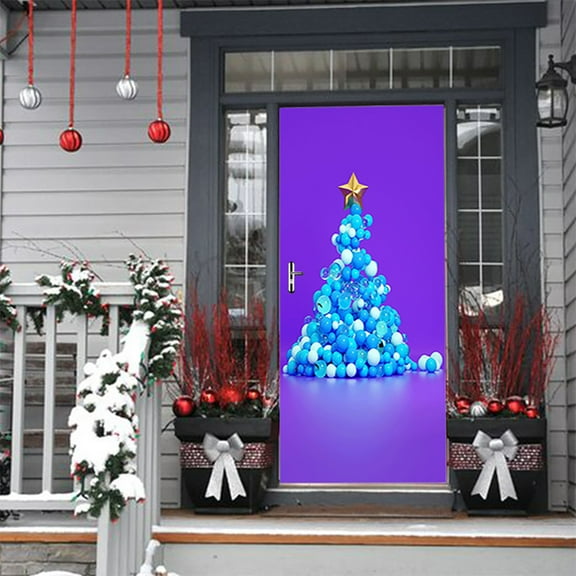 Christmas Front Door Decorations Sticker, Front Door Covers Decorative Christmas Ball wall stickers for Festive Party Home Decor,SP-F132,S(38.5x200cmx2Pcs)