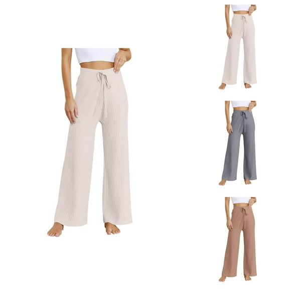 Women's Ribbed Knit Wide Leg Pants Casual Flowing Sweater Pants With Elastic Waist Casual Pants For Women Summer