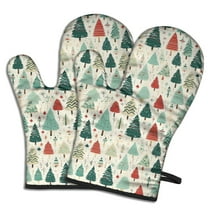 Cute Oven Mitts,Beige Christmas Tree Pattern Oven Mitt 2-Pack Set,Kitchen Gloves for Oven,Heat Resistant Oven Mitts 7.7"x12"