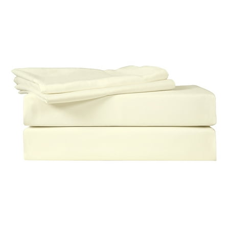 Just Linen 400 Thread Count 100% Egyptian Quality Cotton Sateen, Solid Cloud Cream, Full Bedding 4 Piece Sheet Set with Deep Pocketed Fitted