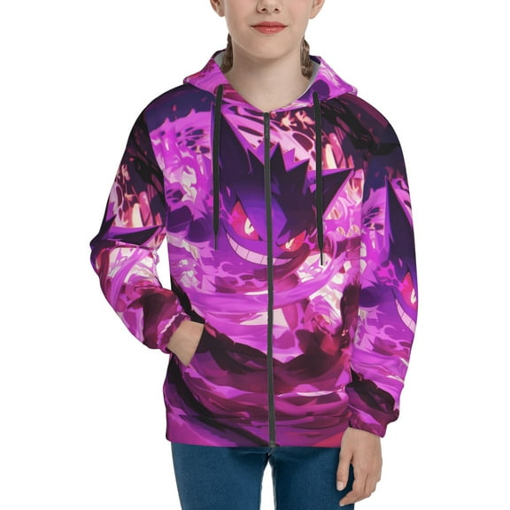 Gengar Teens Boys Girls Zip Up Hoodies 3d Print Long Sleeve Hooded Sweatshirt Jacket With Pocket Small