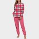 thumbnail image 1 of Conjunto de pijama informal de invierno para mujer, de doble cara, con cuello redondo estampado, manga larga, top anudado a mano, pantalones con cordón ajustable, ropa de casa, blusa de poliéster., 1 of 8