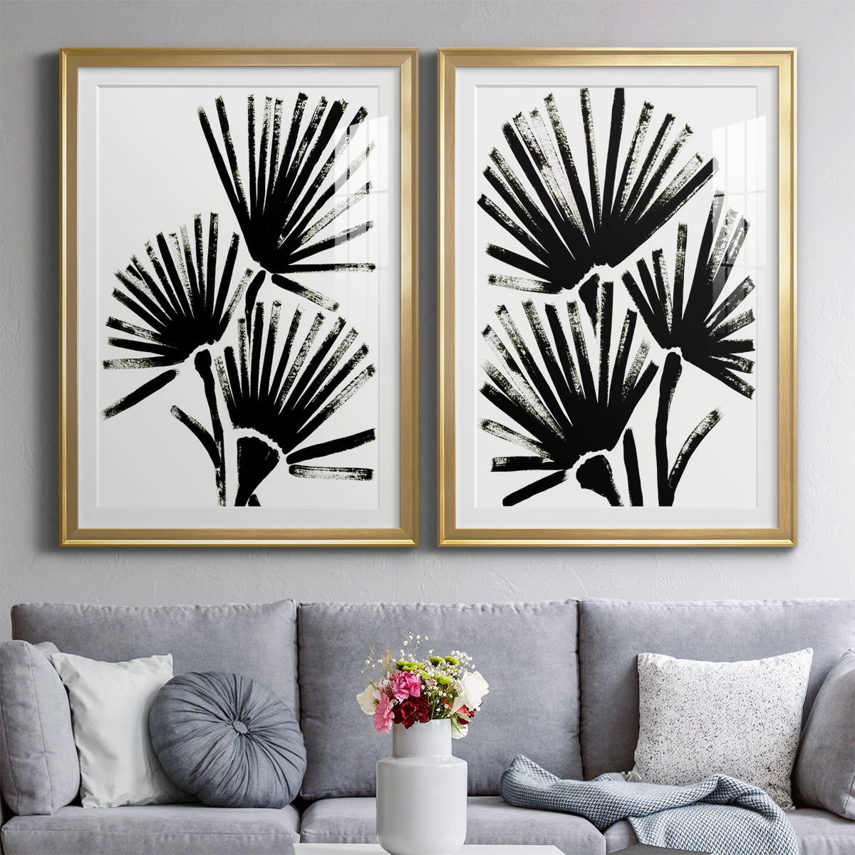 Wexford Home Fan Brush I Premium Framed Print, 18.5" x 24.5" - Ready to Hang, Gold (Set of 2)
