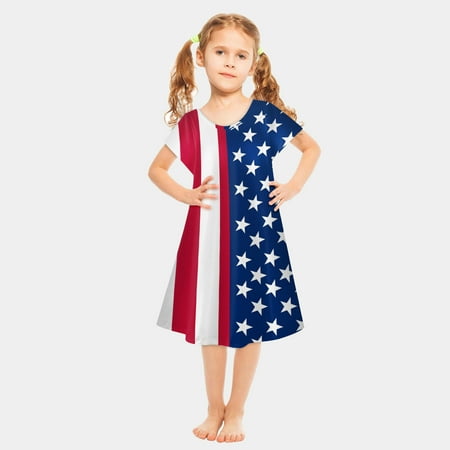 

Shldybc 4th of July Dress American Flag Skirt Kids Patriotic Clothes Stripe Sleeveless Tank Dresses Summer Savings Clearance