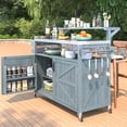 thumbnail image 2 of K&K 53.3" Outdoor Kitchen Island with Raised Shelf, Solid Wood Storage Cabinet with Stainless Steel Top, Outdoor Rolling Grill Cart with Internal Storage Rack, Adjustable Shelf, Spice Rack, Blue, 2 of 27