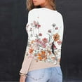 thumbnail image 5 of EchfiProm Womens Long Sleeve Tops Casual Slim Ribbed Khaki Crew Neck T-Shirt for Women Floral, 5 of 8