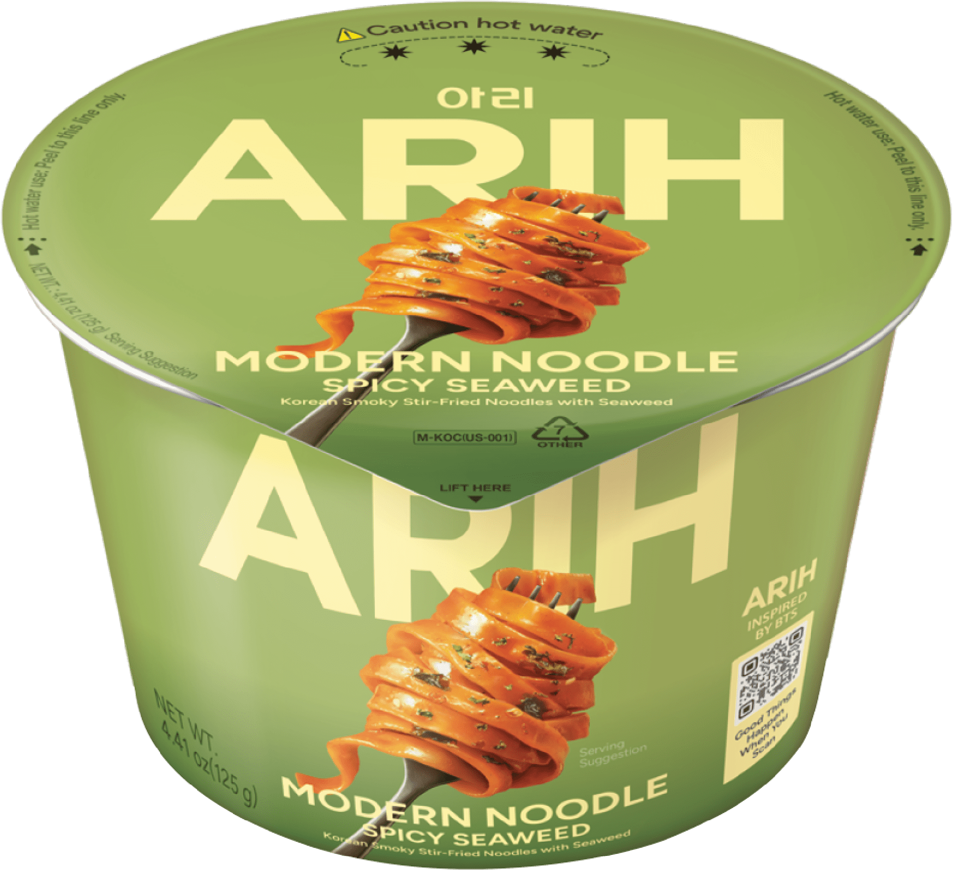 (6 pack) ARIH Modern Noodles, Western-Korean Fusion Soup-Less Noodles, Spicy Seaweed, Bowl