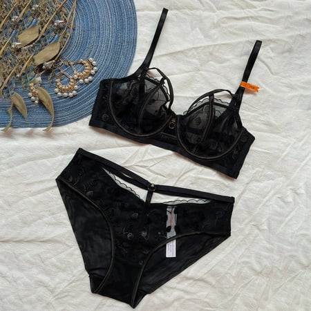 

Honeeladyy Women s French Sexy Gathering Large Size Bra Set Ultra-thin Big Breasts Shows Small Collection plus size sexy lingerie
