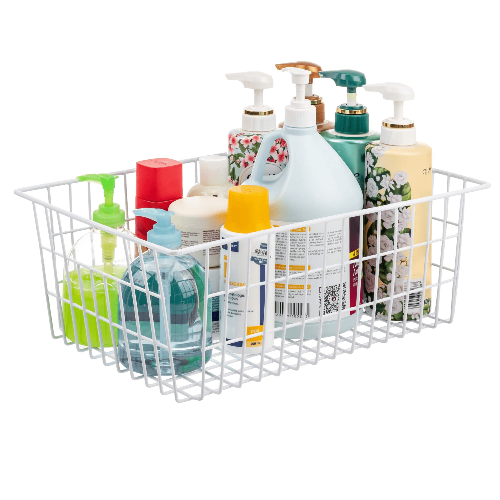 Wire Storage Freezer Baskets, Large 15.2" Farmhouse Organizer Storage Bins Fridge Basket Rack with Handles for Kitchen Cabinets, Pantry, Office, Bathroom Organization, 2 Pack, 1 Shelf- White