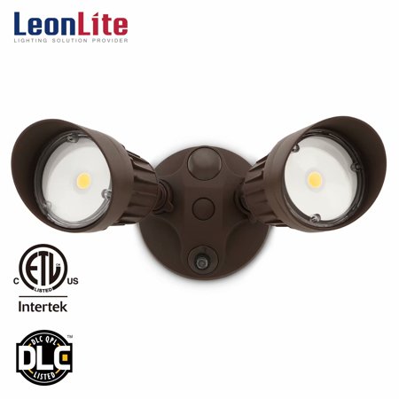 LEONLITE 20W Two-head LED Outdoor Security Light, Dusk to Dawn Photocell, 1800lm LED Flood Light for Yard, Garage, Porch, Entryways, Porch, 5000K Daylight, (Best Dusk To Dawn Light Control)