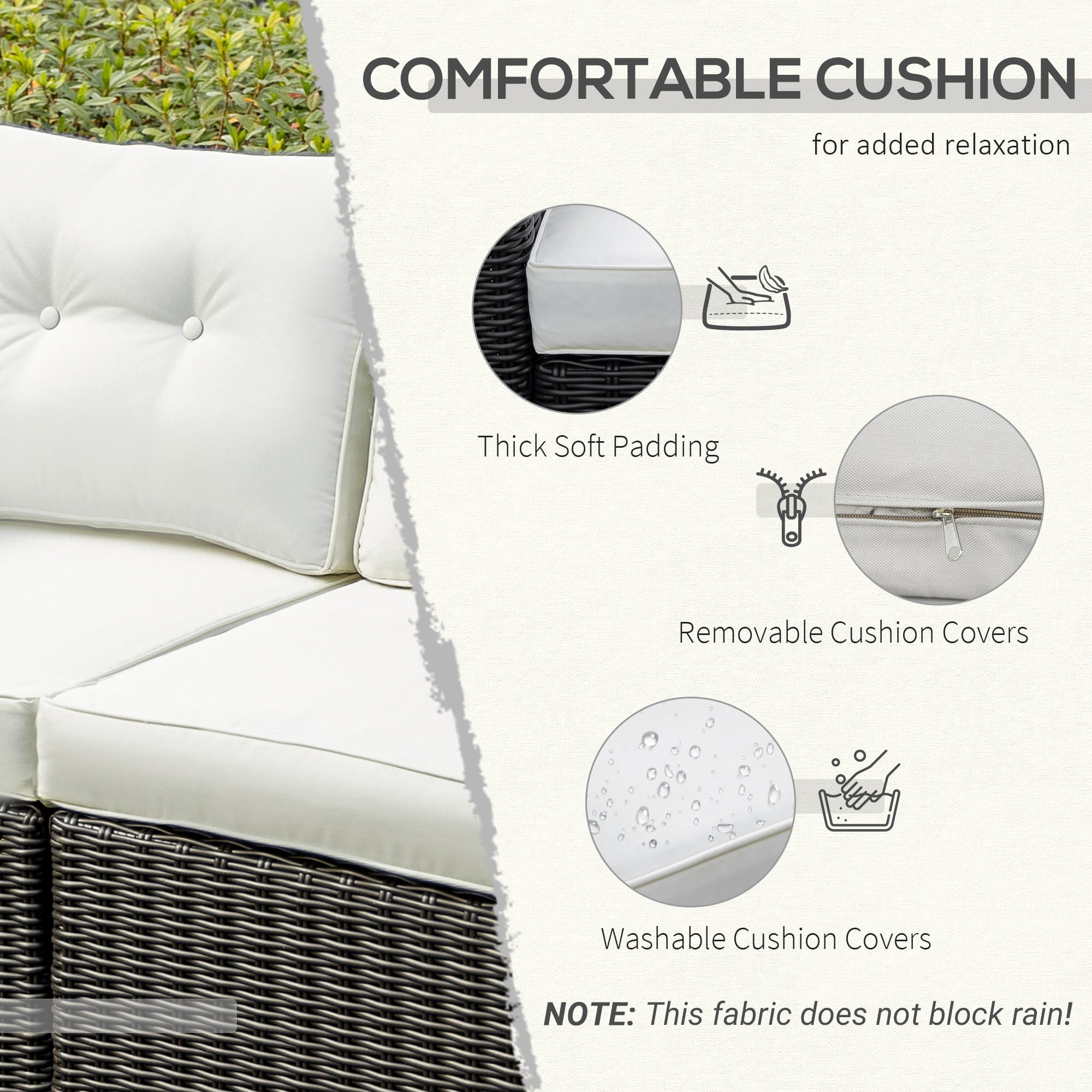 Outsunny 2 Piece Patio Wicker Corner Sofa Set, Outdoor PE Rattan Furniture, with Curved Armrests and Padded Cushions for Balcony, Beige