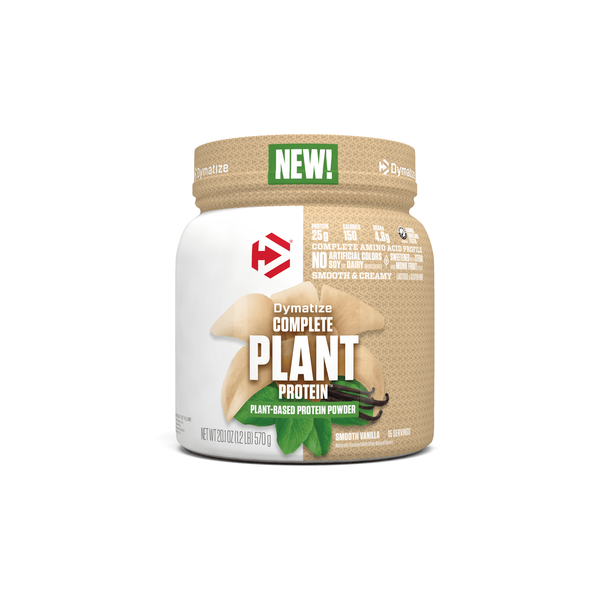 Dymatize Complete Plant Protein, Smooth Vanilla, 25g protein, 4.8g BCAAs, Complete Amino Acid Profile, 15 servings