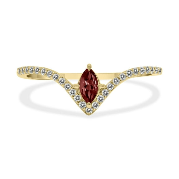 SZUL Women's 1/4 Carat TW Garnet and Diamond V Shape Ring in 10K Yellow Gold