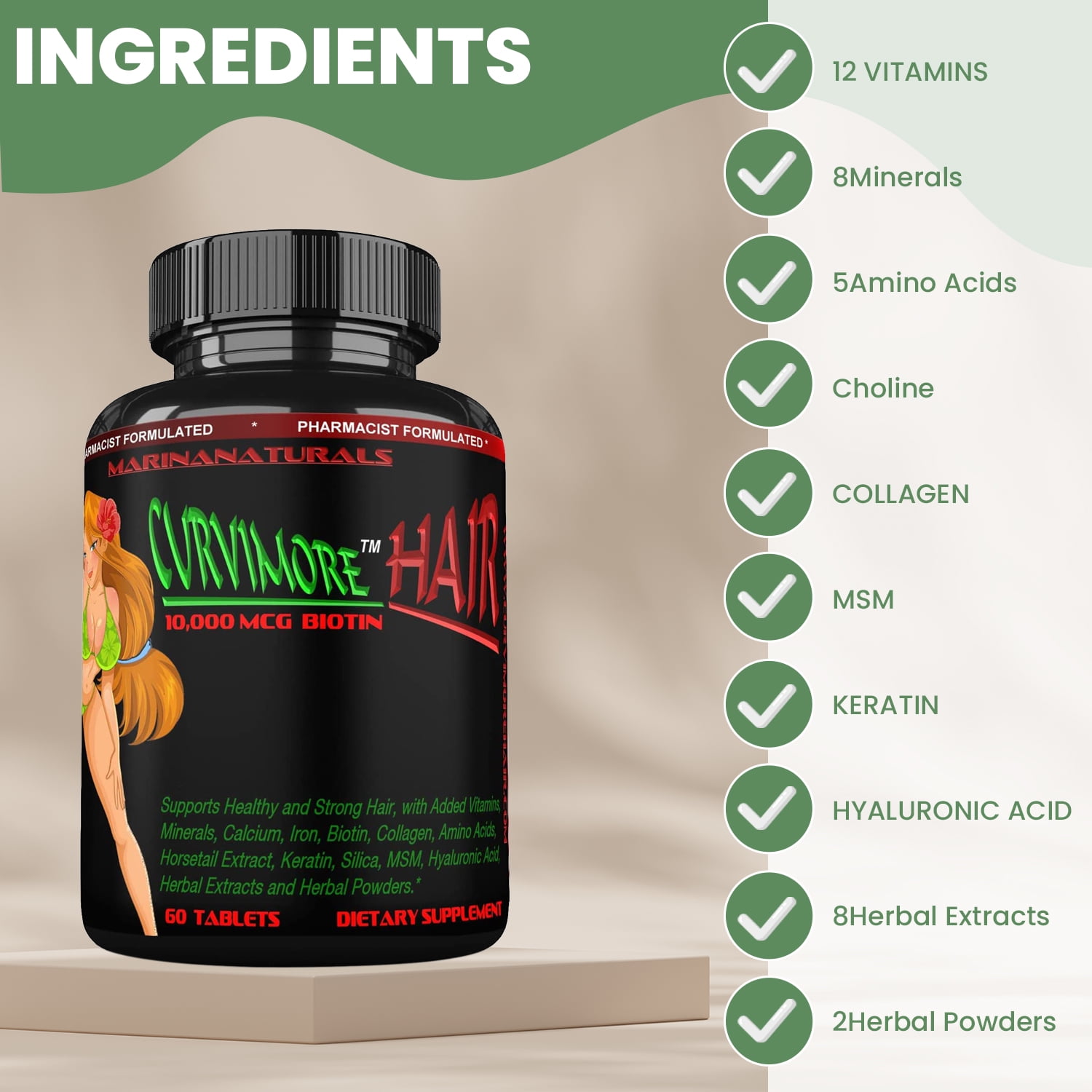 CURVIMORE HAIR Growth, Hair Loss Vitamins with Keratin, Collagen