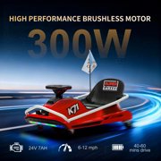 KerryYoo K71 Drift Kart, 24V Go Kart for Kids, Electric Ride on, 300W Brushless Motor, Ages 6+, 360° Drifting,High/Low Speed-Red