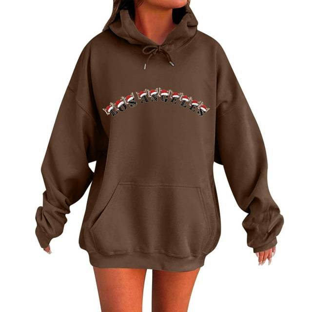 WILLBEST Sudadera para Mujer, Estilo Casual de Invierno, con Estampado Navideño Del Alfabeto, Cordón Ajustable, Bolsillo y Manga Larga X-Grande