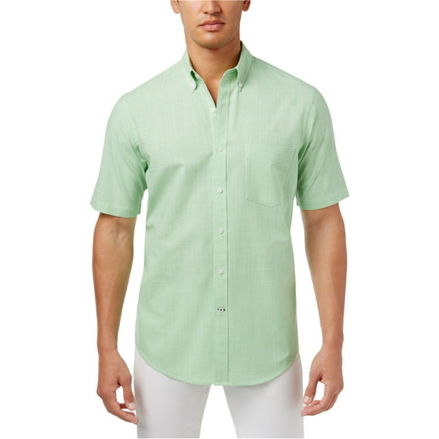 Club Room Mens Mirco-Check Button Up Shirt, Green, Small