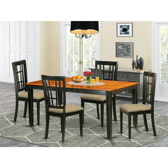 East West Furniture 7 Pc Dining room set-Kitchen Tables Plus 6 Kitchen Chairs-Finish:Black & Cherry,Number of Items:5,Shape:Rectangular,Style:Microfiber Seat