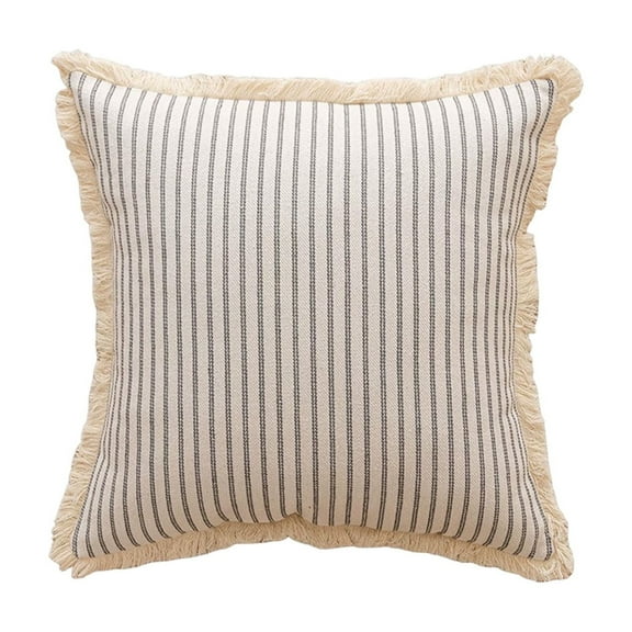 Lilixerw Throw Pillow Covers 17.7 x 17.7 inch,Striped Pillow Covers with Fringe Cotton Decorative Pillows Square Cushion Covers for Sofa Couch Bed Living Room Farmhouse Decor