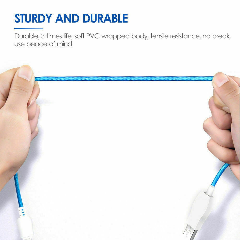 Micro USB Cable Flowing LED Light Data Sync Charging Cord Universal Micro USB (Red)
